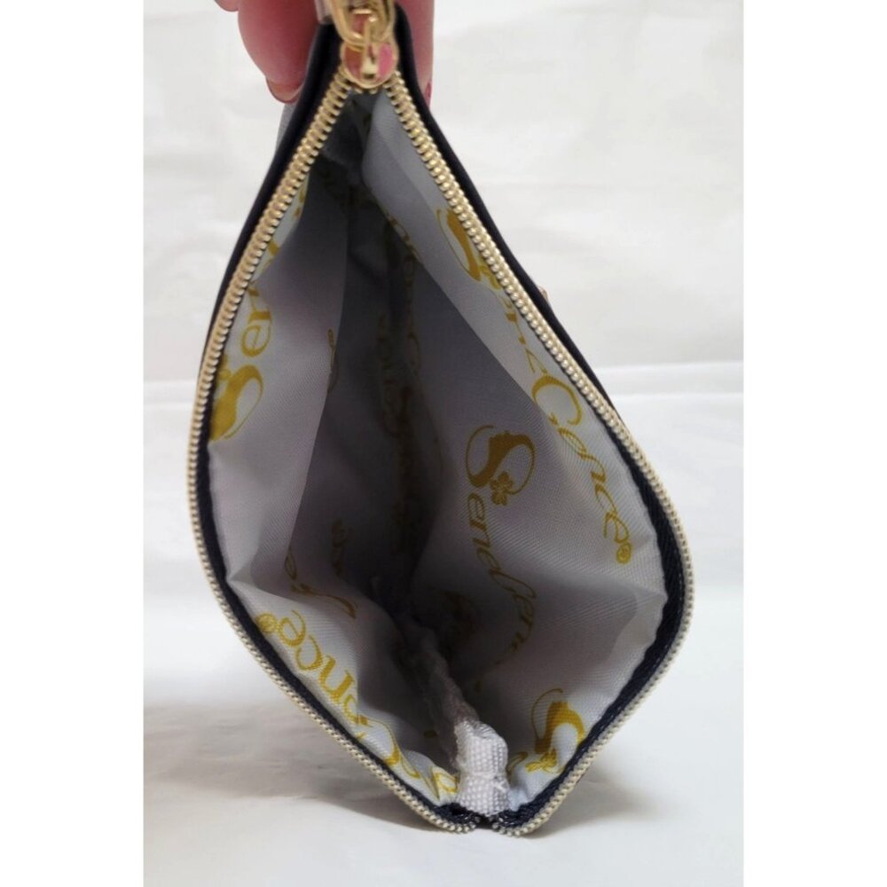 SeneGence Dark Navy Blue Square Leather Zippered Cosmetic Makeup Bag - Picture 3 of 3